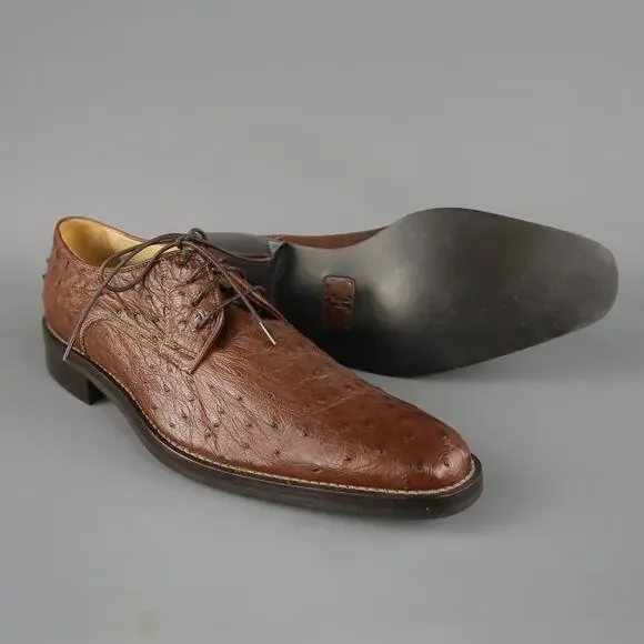 COLE HAAN Size 8 Light Brown Ostrich Textured Lace Up Dress Shoes